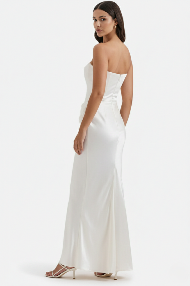 Strapless Corset Maxi Dress Structured Bodice Draped Detail