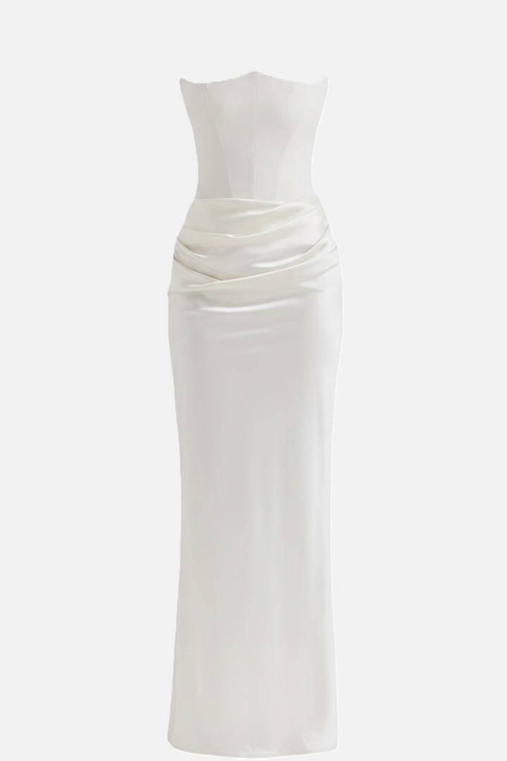 Strapless Corset Maxi Dress Structured Bodice Draped Detail