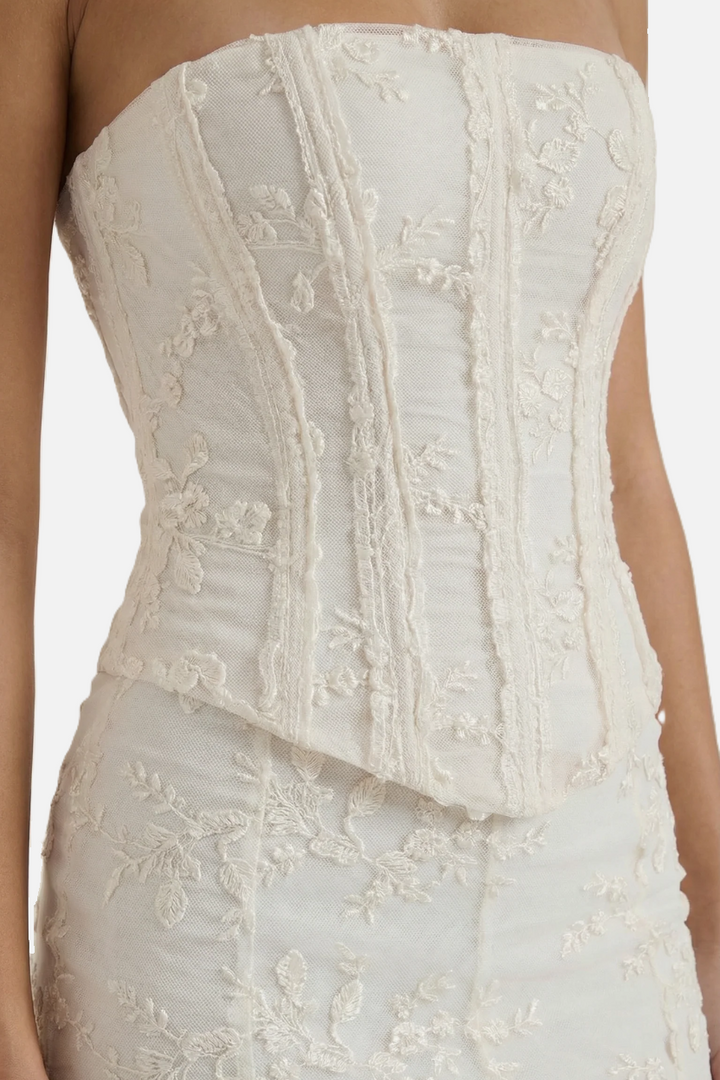 Strapless Corset Top and Embroidered Mermaid Maxi Skirt Set