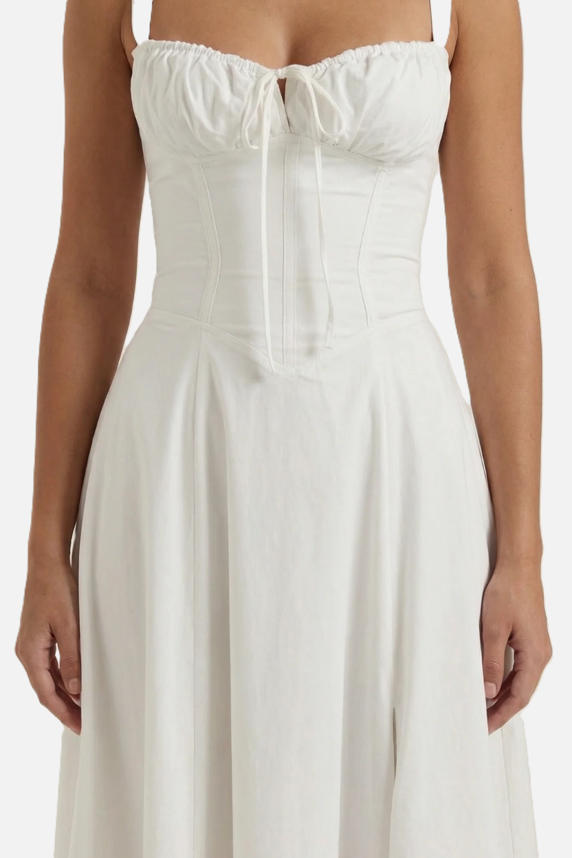 Summer Midi Dress Ruched Bust Tie Lace Up Back