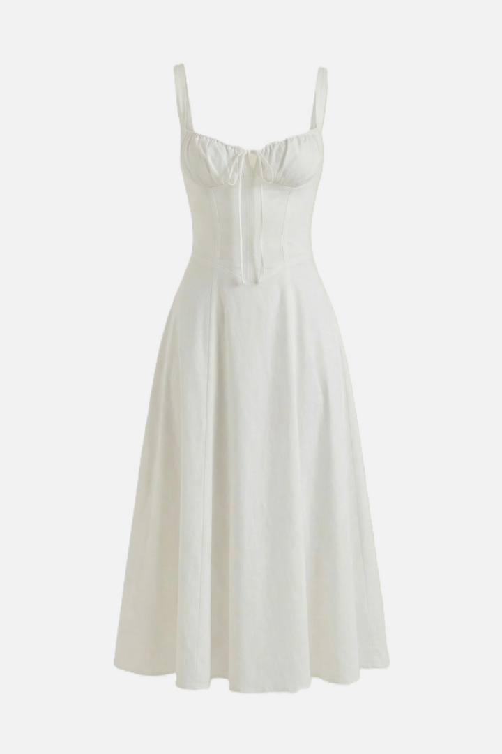Summer Midi Dress Ruched Bust Tie Lace Up Back