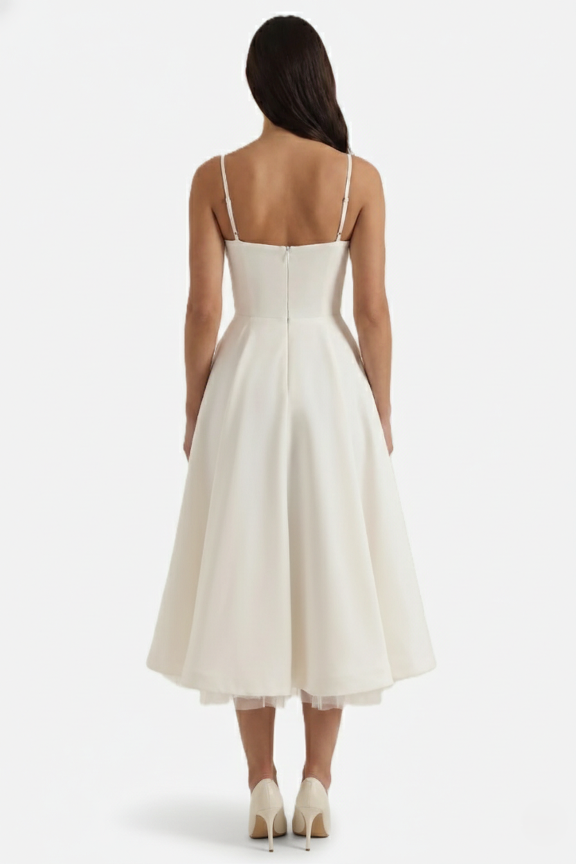 Sweetheart Bustier Midi Dress with Full Circle Skirt and Tulle Hem