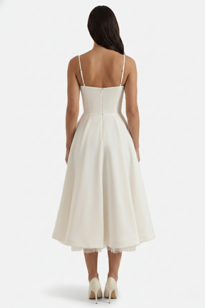 Sweetheart Bustier Midi Dress with Full Circle Skirt and Tulle Hem