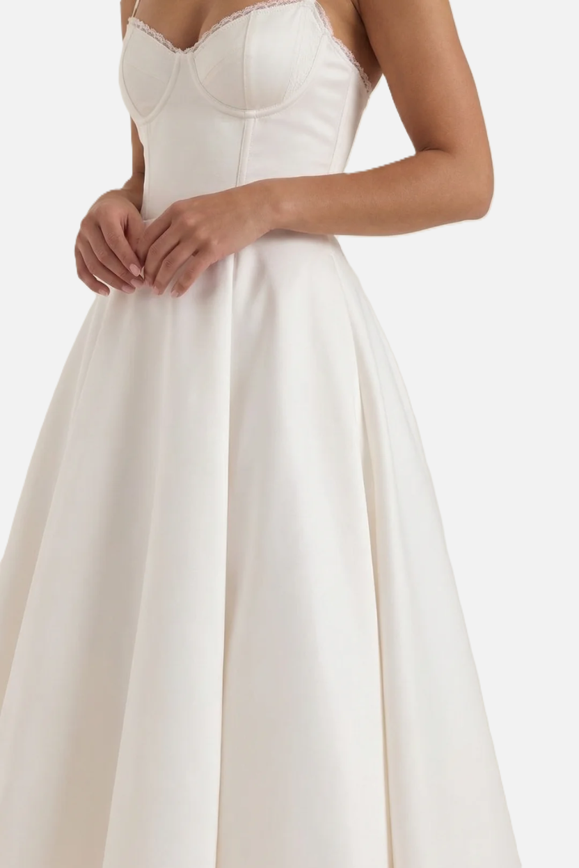 Sweetheart Bustier Midi Dress with Full Circle Skirt and Tulle Hem