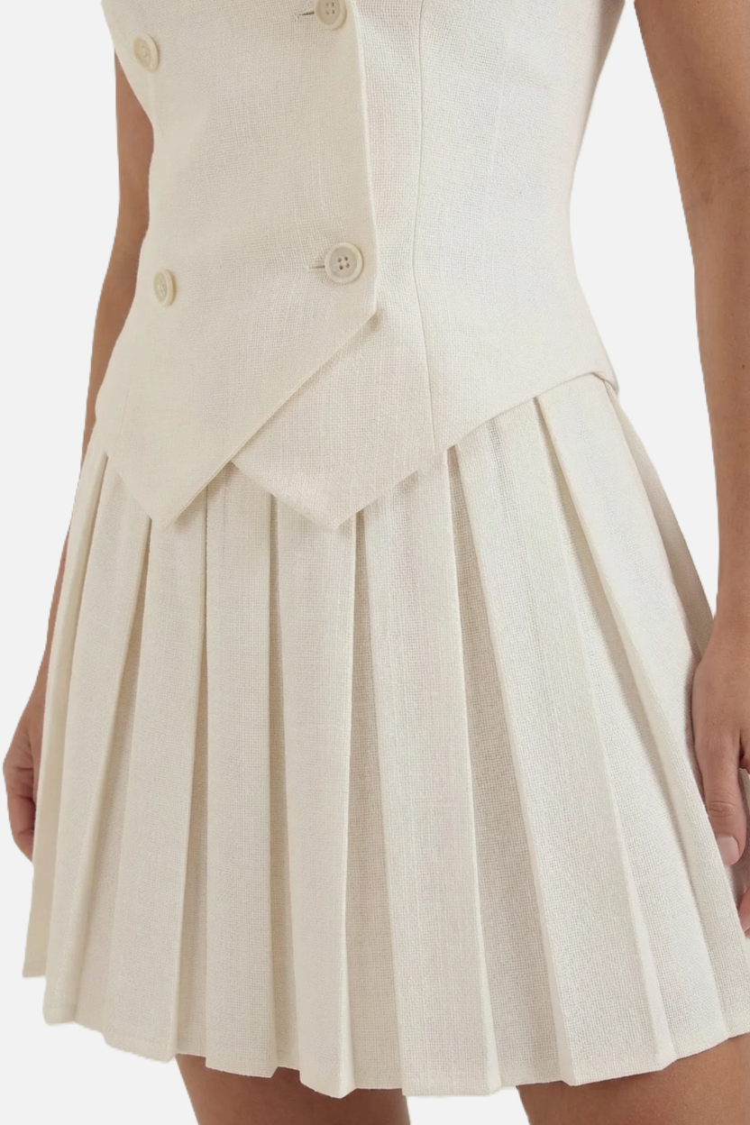 Double-Breasted Waistcoat Pleated Mini Dress