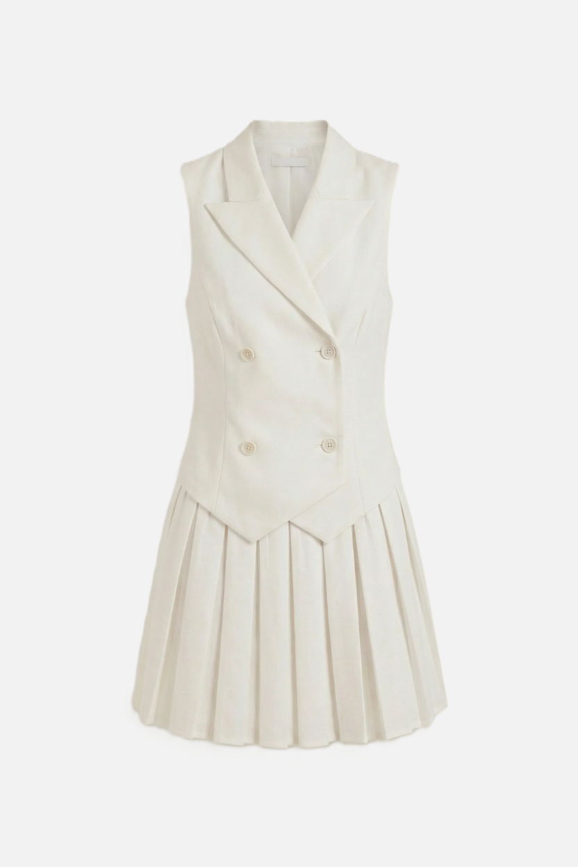 Double-Breasted Waistcoat Pleated Mini Dress