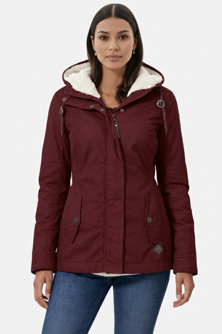 Waterproof Zip-Up Jacket with Fleece-Trim Hood and Pockets