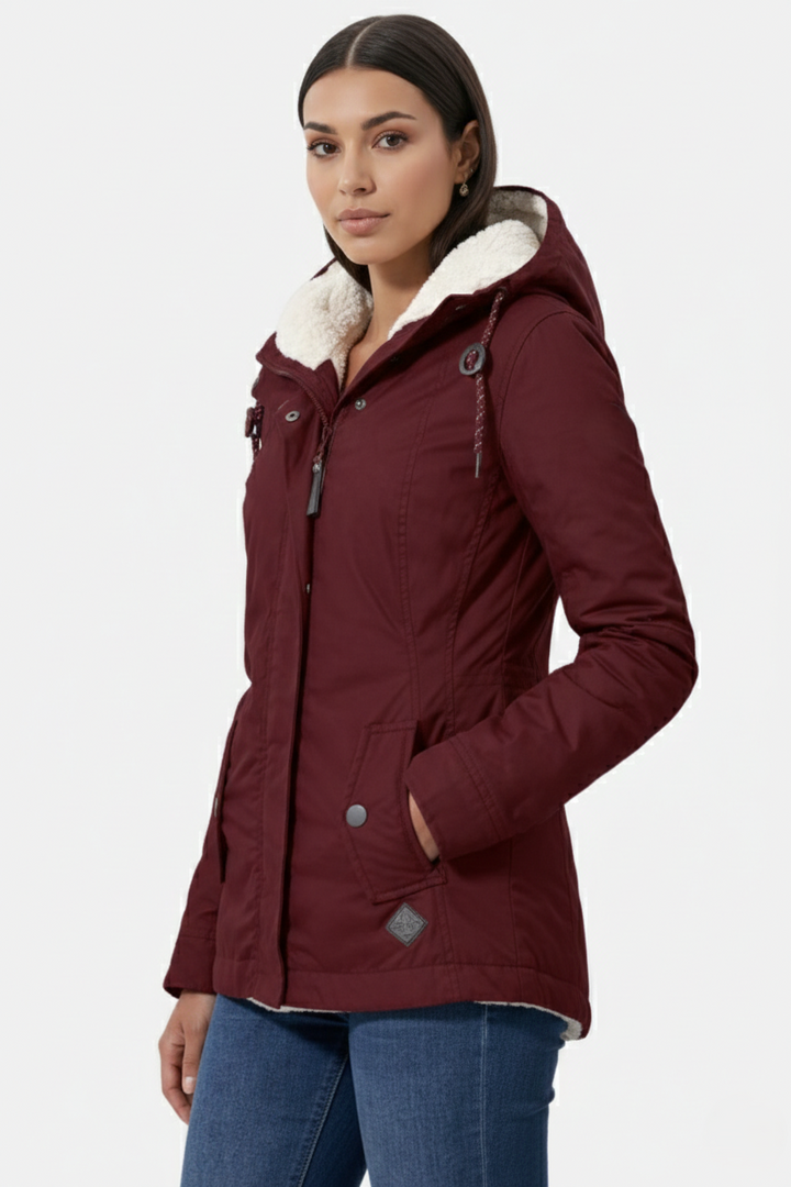 Waterproof Zip-Up Jacket with Fleece-Trim Hood and Pockets