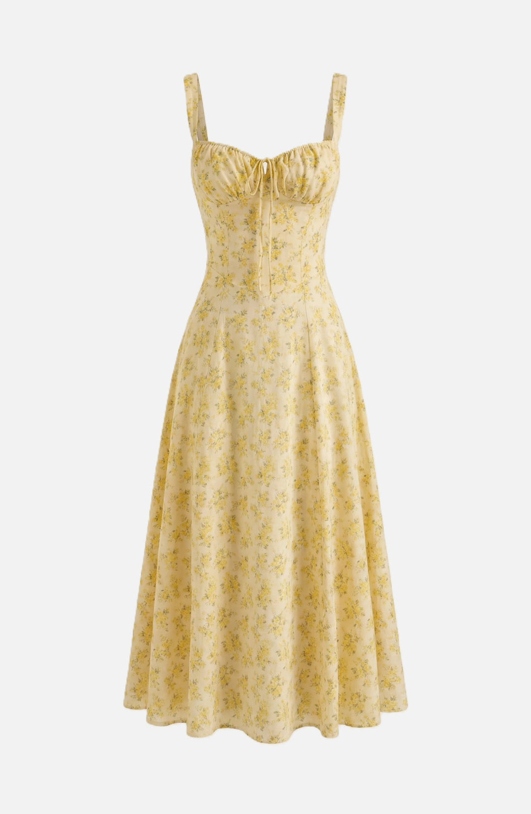 Midi Sundress Floral Print Ruched Bust Tie Front A-Line Skirt