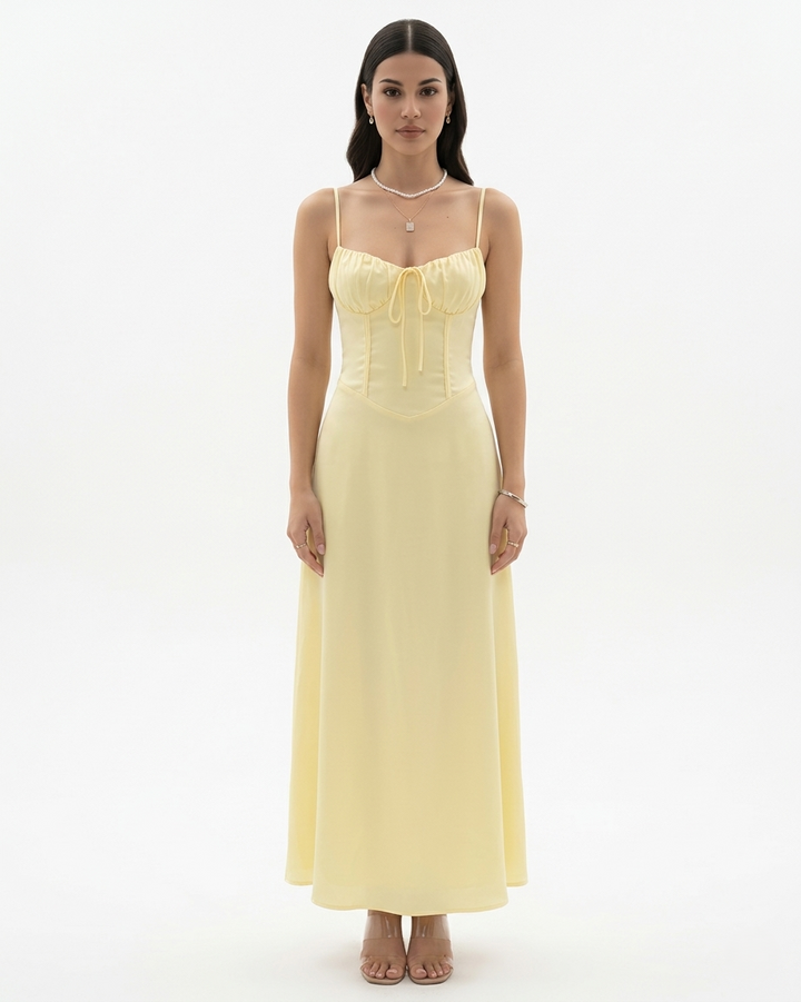 Spaghetti Strap Maxi Dress Sweetheart Neck Tie Front A Line