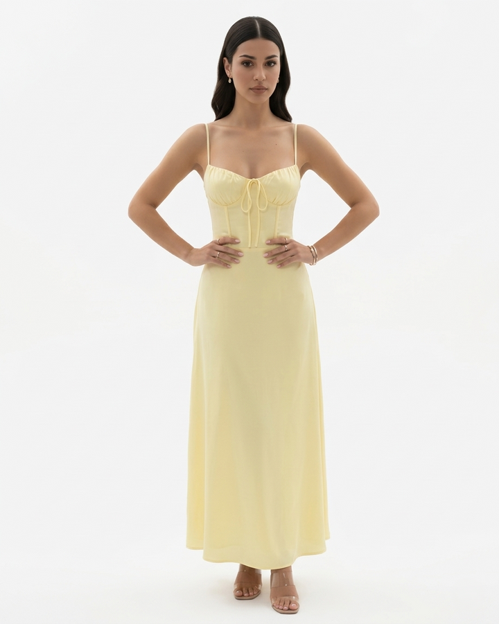 Spaghetti Strap Maxi Dress Sweetheart Neck Tie Front A Line