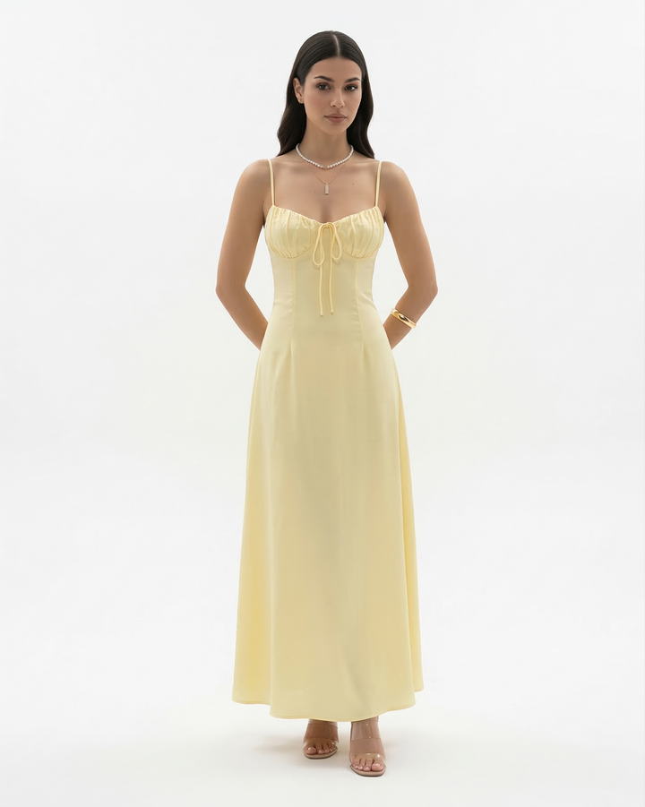 Spaghetti Strap Maxi Dress Sweetheart Neck Tie Front A Line