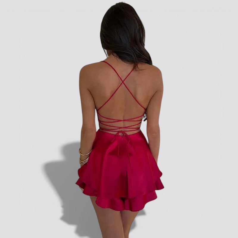 Backless Satin Evening Dress for Women – Elegant Halter Style for Weddings and Formal Events