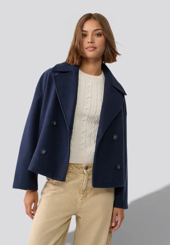 Double-Breasted Cropped Blazer for Women – Straight Fit Lightweight Jacket