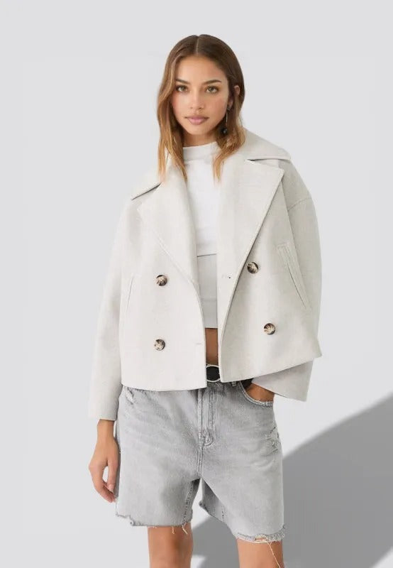 Double-Breasted Cropped Blazer for Women – Straight Fit Lightweight Jacket