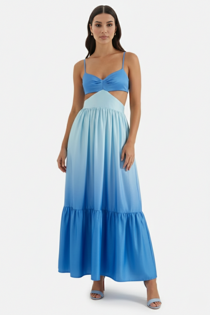 Summer Maxi Dress Ombre Cut-Out Backless Tiered