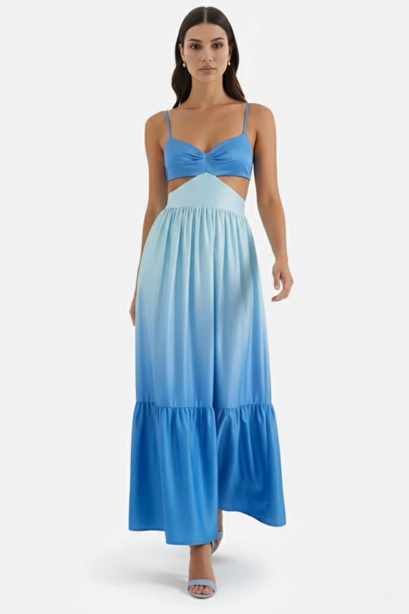 Summer Maxi Dress Ombre Cut-Out Backless Tiered