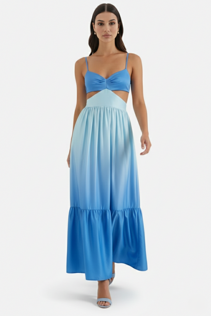 Summer Maxi Dress Ombre Cut-Out Backless Tiered