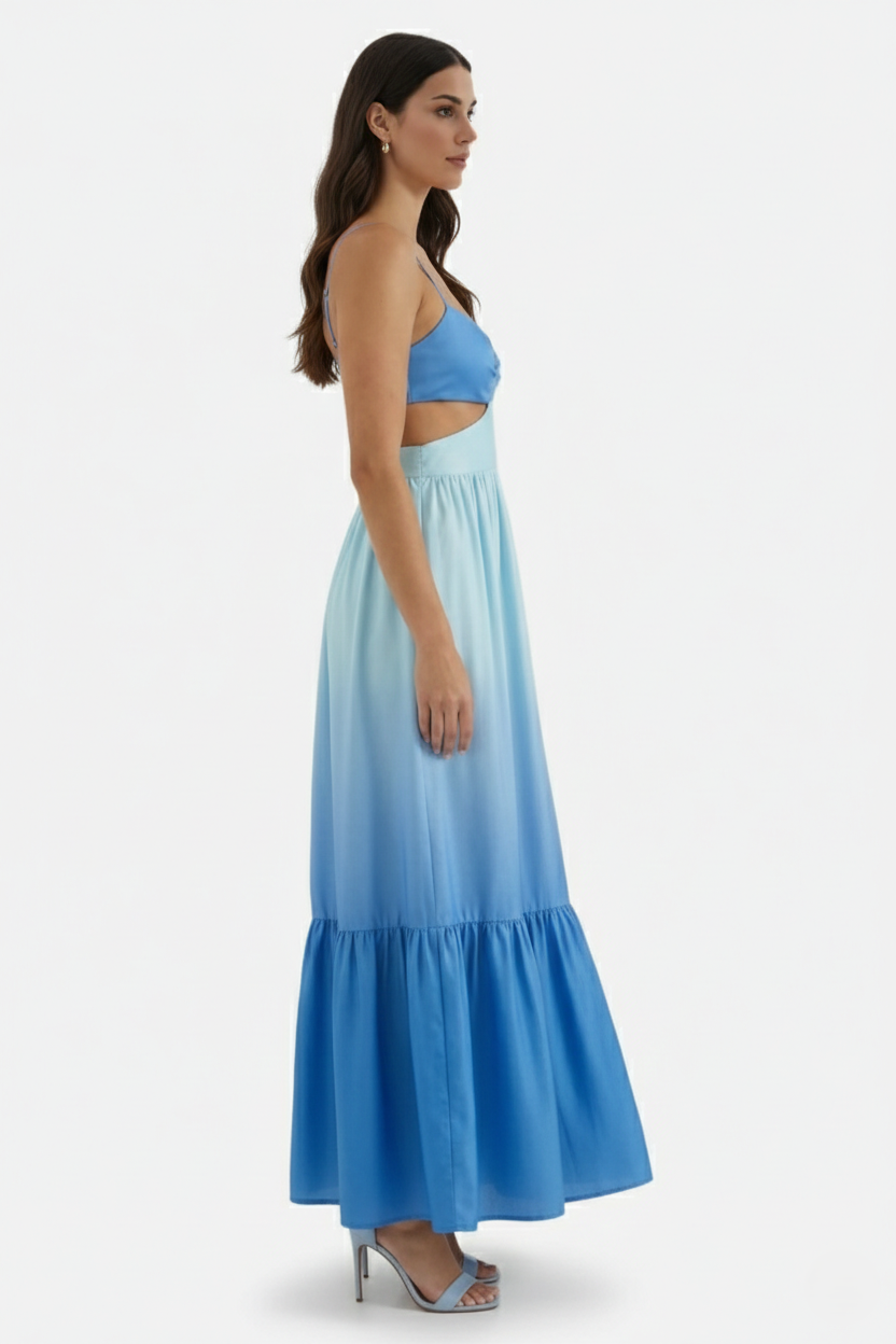 Summer Maxi Dress Ombre Cut-Out Backless Tiered