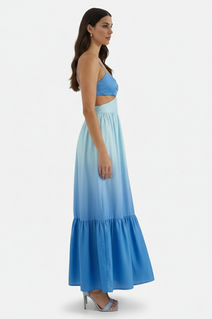 Summer Maxi Dress Ombre Cut-Out Backless Tiered