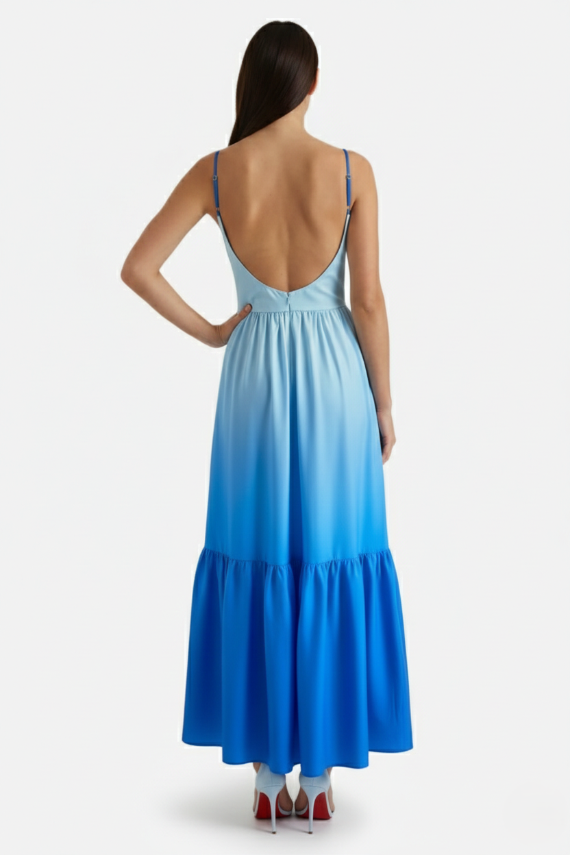 Summer Maxi Dress Ombre Cut-Out Backless Tiered