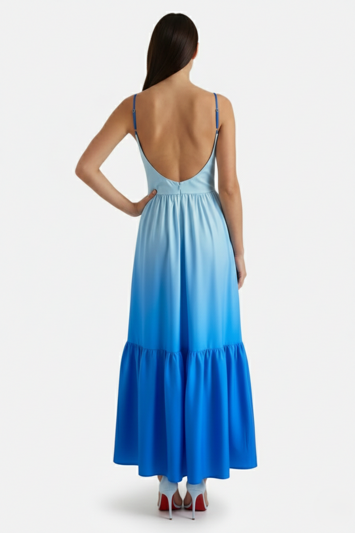 Summer Maxi Dress Ombre Cut-Out Backless Tiered