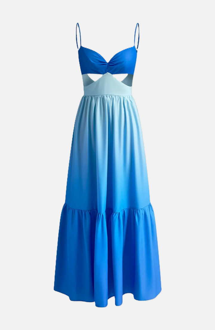 Summer Maxi Dress Ombre Cut-Out Backless Tiered