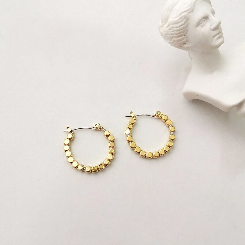 Liora Hoop Earrings – 14K Gold Plated Vintage Cube Design
