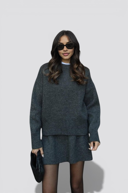 Women’s Knit Two Piece Skirt Set with Fitted Top and High Waist Skirt