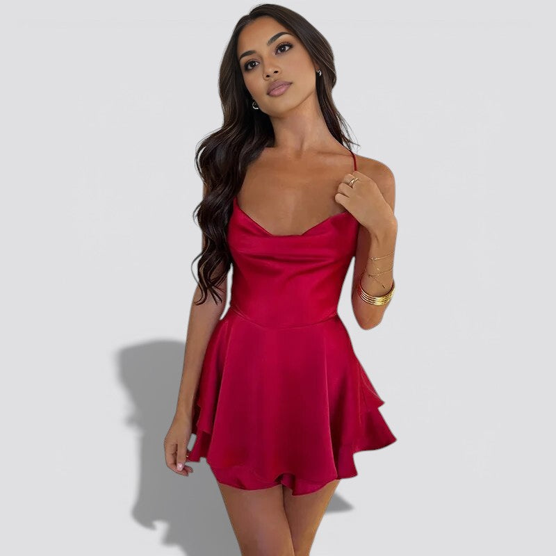 Backless Satin Evening Dress for Women – Elegant Halter Style for Weddings and Formal Events