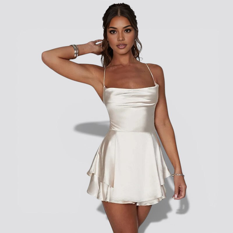 Backless Satin Evening Dress for Women – Elegant Halter Style for Weddings and Formal Events