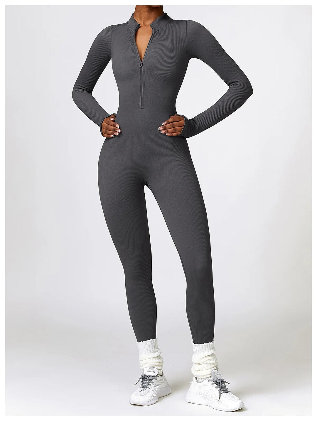 Zip Up Jumpsuit Long Sleeve - Siopie