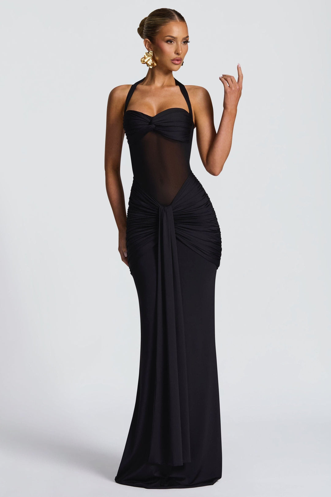 Vixen Golden Yellow Maxi Dress with Halter Neck