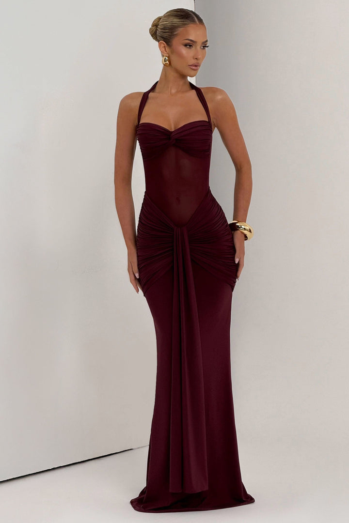 Vixen Golden Yellow Maxi Dress with Halter Neck