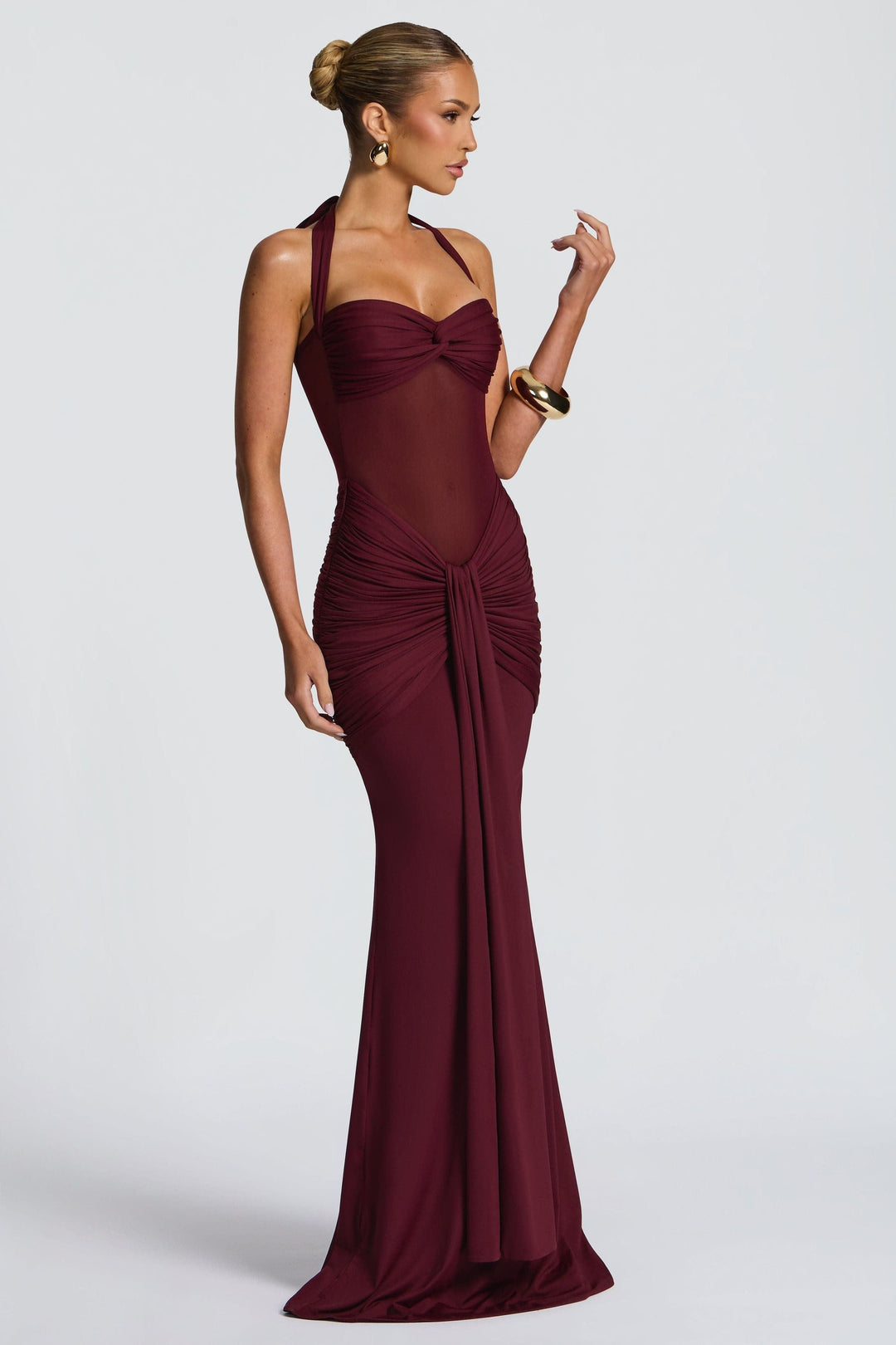 Vixen Golden Yellow Maxi Dress with Halter Neck